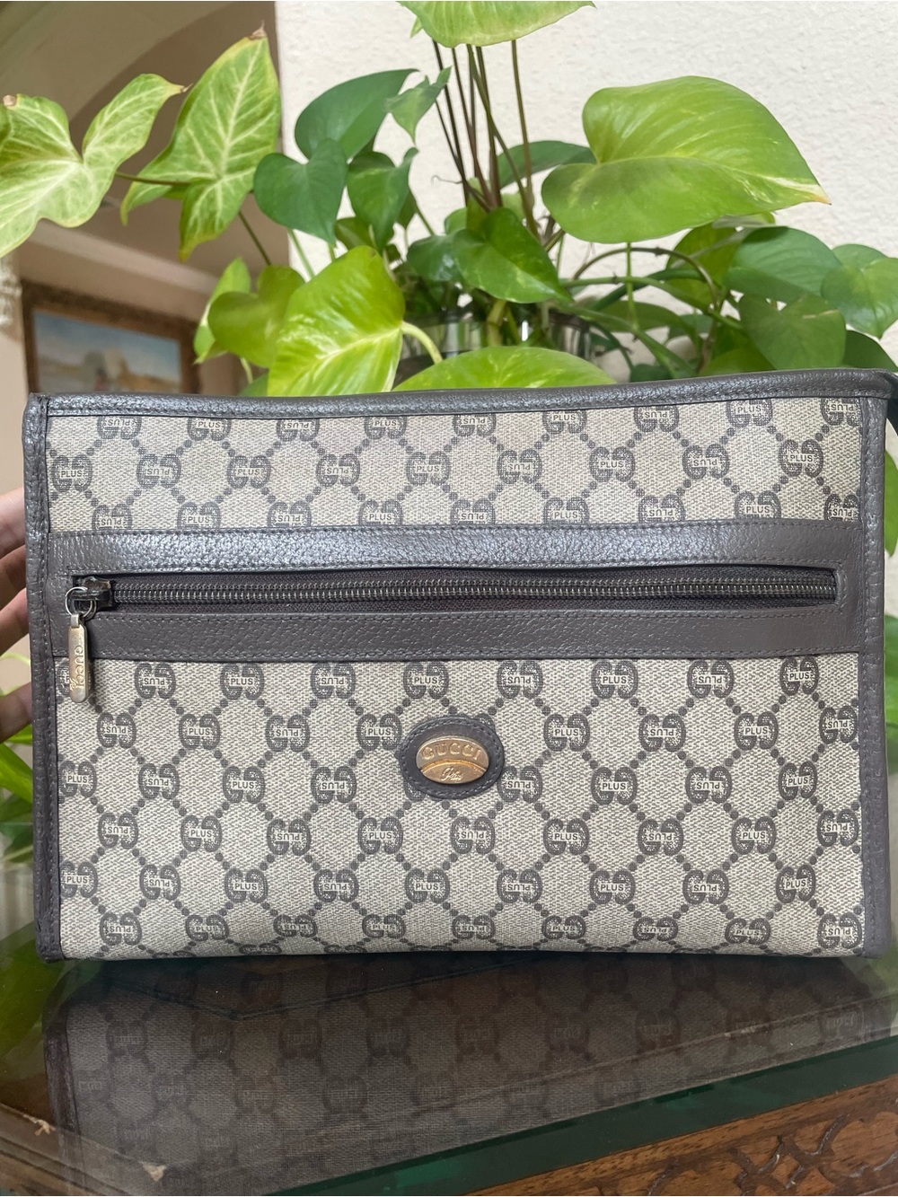 Gucci Plus Vintage clutch custom paint coated canvas monogram